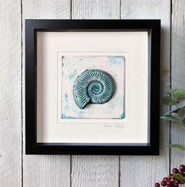 Turquoise Ammonite plaster cast tile in Black frame