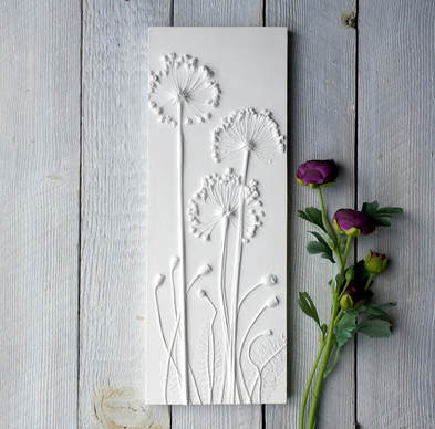 Alliums & Poppies plaster cast wall art