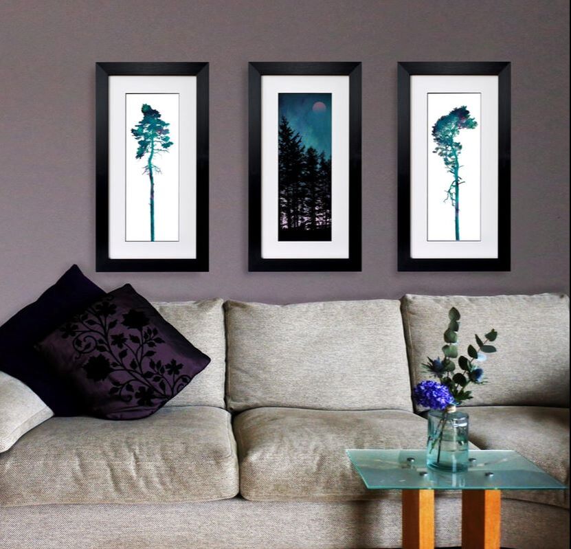 3 Tree prints by Fiona Gray shown in a home environment
