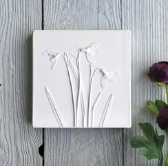 Small White Snowdrops plaster cast tile