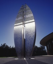 Large Stainless steel eliptical sculpture with etched text