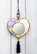Blue Flower Heart Mirror