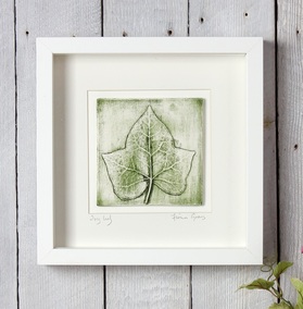 Green Ivy leaf plaster cast tile in white frame