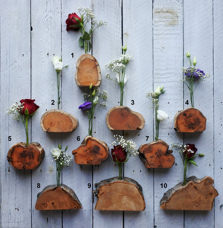 Wooden log flower vases