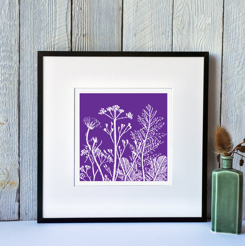 Fiona Gray, Summer Meadow Violet print in Black Frame