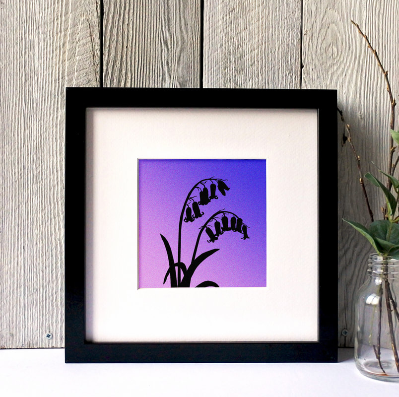Bluebells silhouette print against toned coloured background