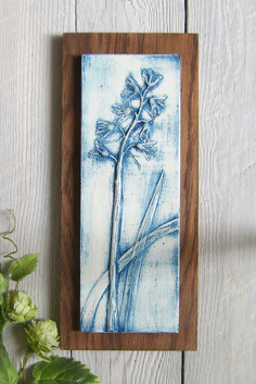 Bluebells No.1  plaster cast tile on stained Ash