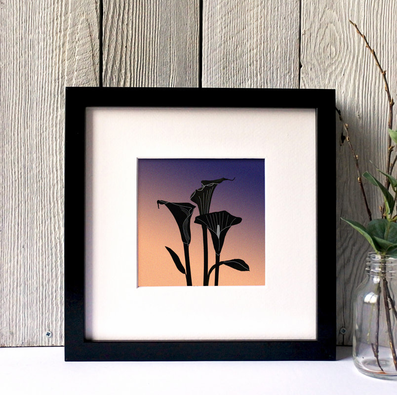 Cara Lillies silhouette print against toned coloured background