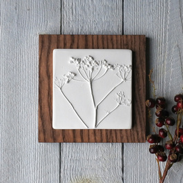 Small Cow Parsley plaster cast tile on stained Ash