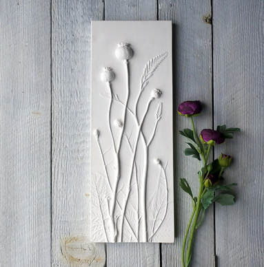 Poppies & Crocosmia plaster cast tile