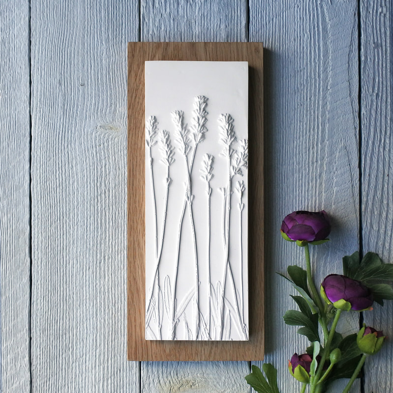 Plaster cast relief tile made with Lavender