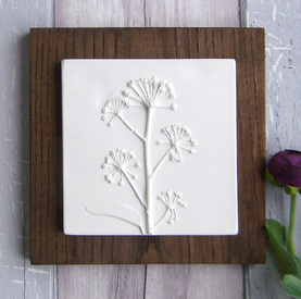 Small Mature Ivy plaster cast tile on stained Ash