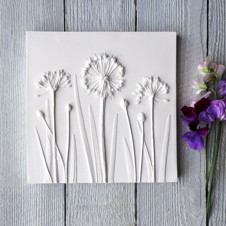 Alliums & Chives No.1 plaster cast flower art by Fiona Gray