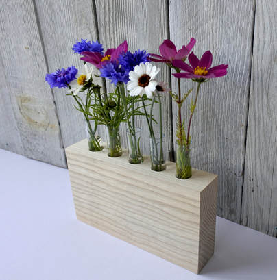 Wood & test tube flower display