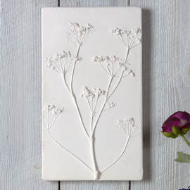 Plaster cast tile with Cow Parsley raised impression