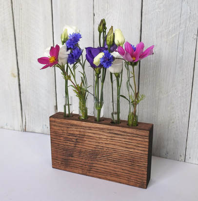 Wood & test tube flower display, dark Ash