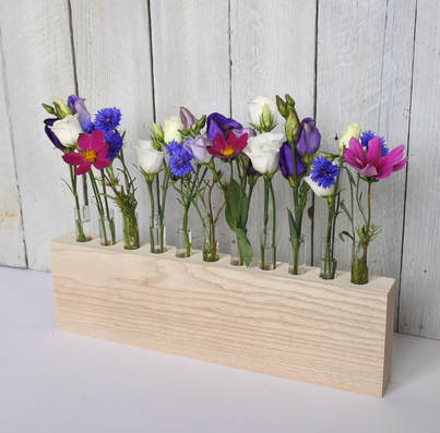Wood & test tube flower display